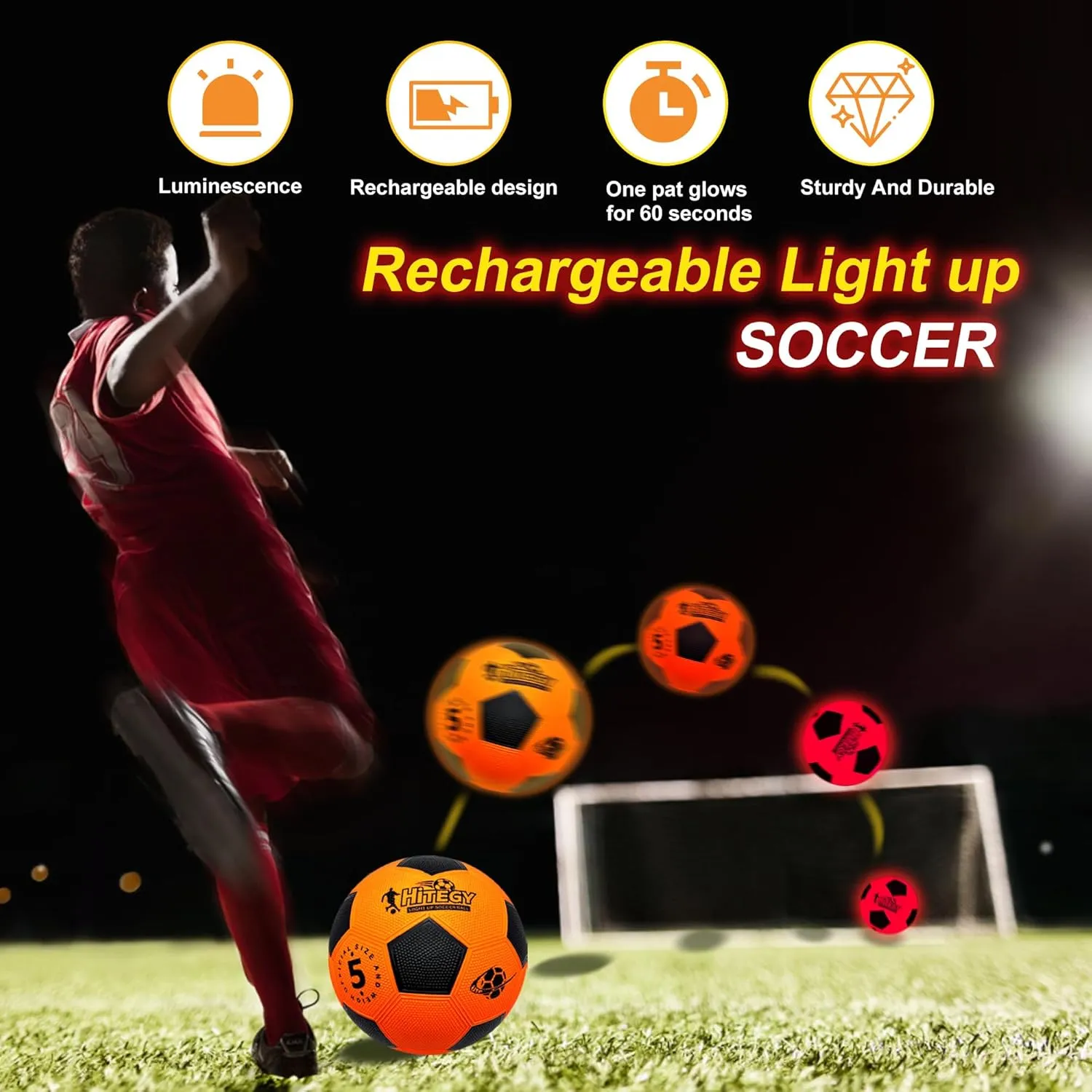 Glow in The Dark Soccer Ball - Water-Resistant, Official Size 5, Light Up with Every Kick, Includes Pump, Manual & Extra Batteries - Perfect Soccer Gifts for Kids and Teen Boys