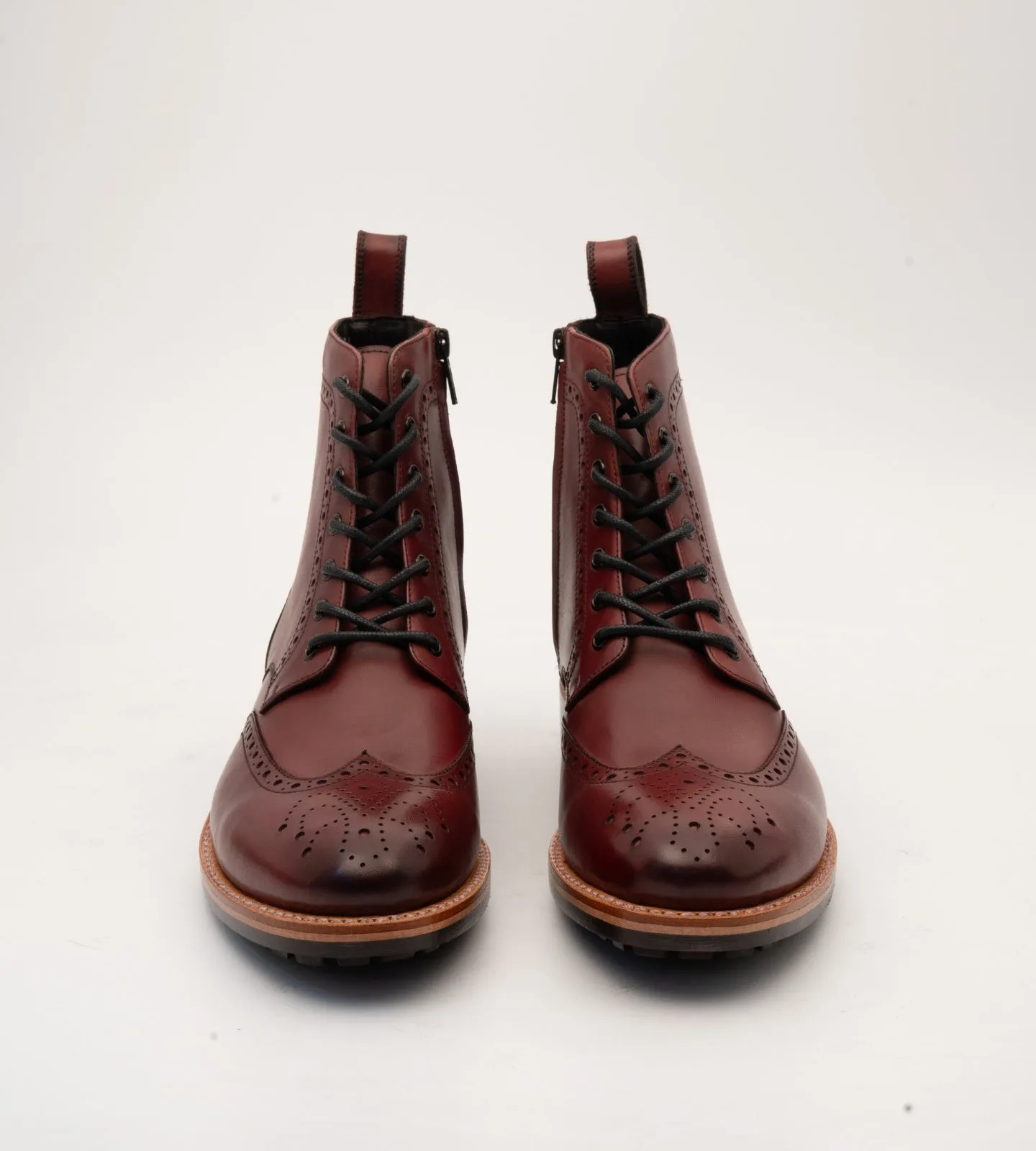 Goodyear Welted Burgundy Brogue Zipper  Boot