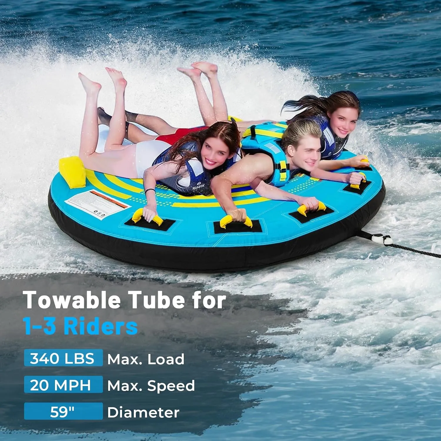 Goplus Towable Tube for Boating, 1-2/1-3 Riders Inflatable Boat Tube w/Quick Connector, Drainage, Stabilizer Fins, Floating Raft Water Sports Towables for Youth Adult