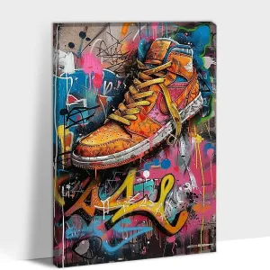 Graffiti Canvas Wall Art, Graffiti Colorful Sneaker & Shoe Teen Boy Painting Pictures for Living Room Wall Decor, Framed Abstract Pop Street Art Culture Posters Prints for Bedroom Artwork 28x40 Inches