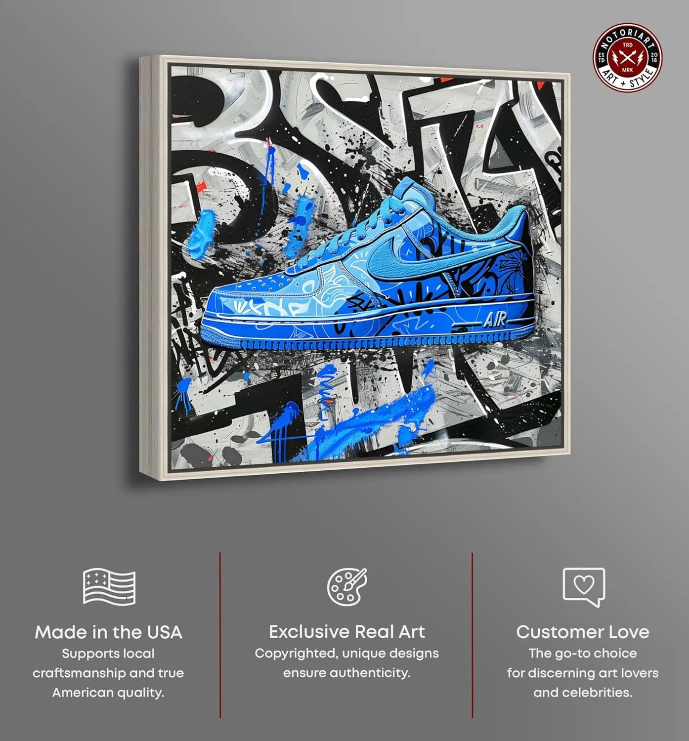 Graffiti Fabric Sneaker Canvas Urban Art Prints by Notoriart, Silver Frame, 12" x 12"