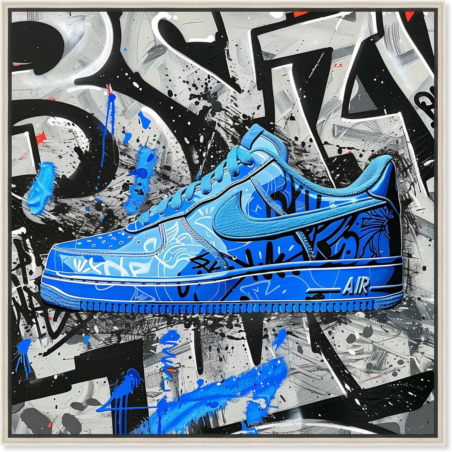 Graffiti Fabric Sneaker Canvas Urban Art Prints by Notoriart, Silver Frame, 12" x 12"