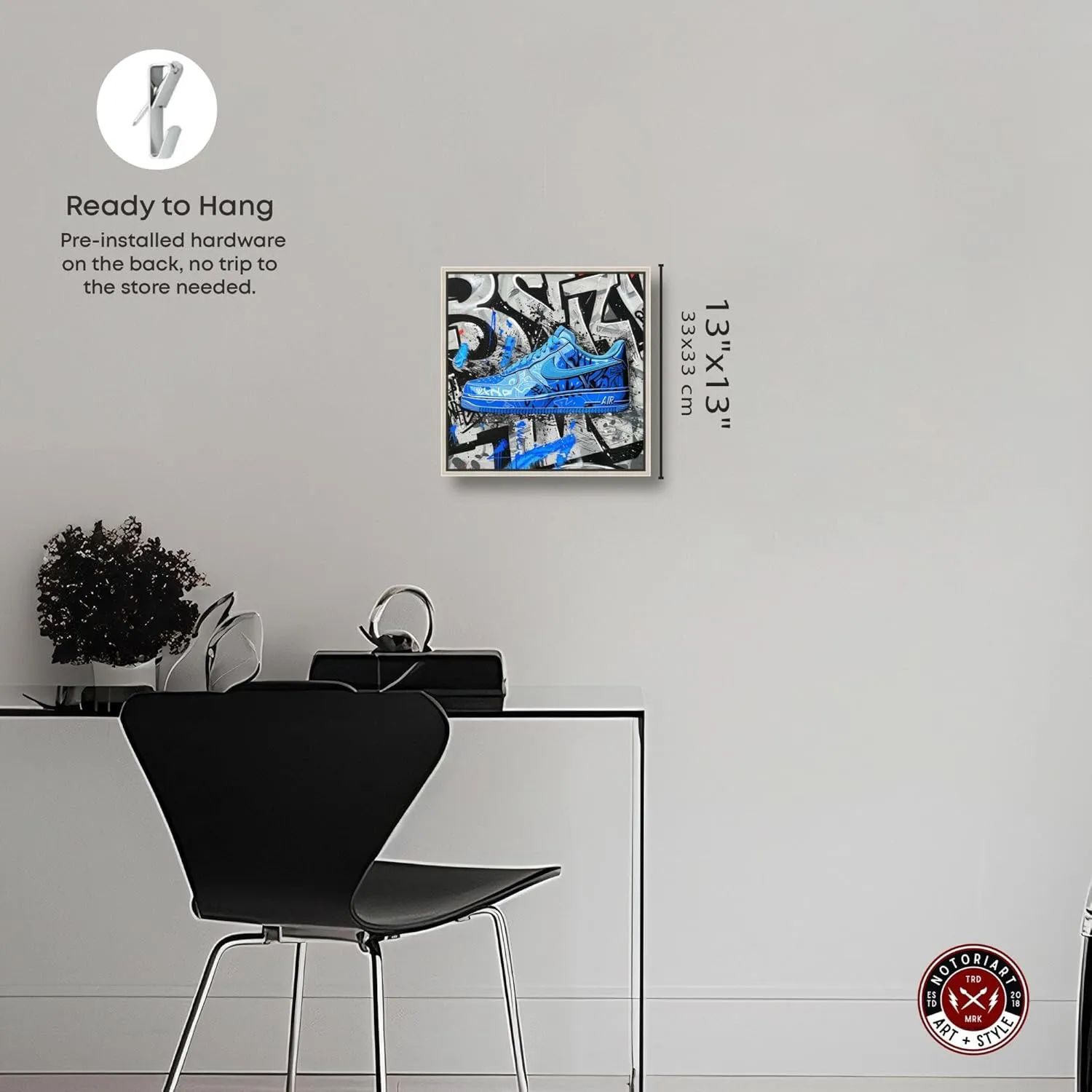 Graffiti Fabric Sneaker Canvas Urban Art Prints by Notoriart, Silver Frame, 12" x 12"