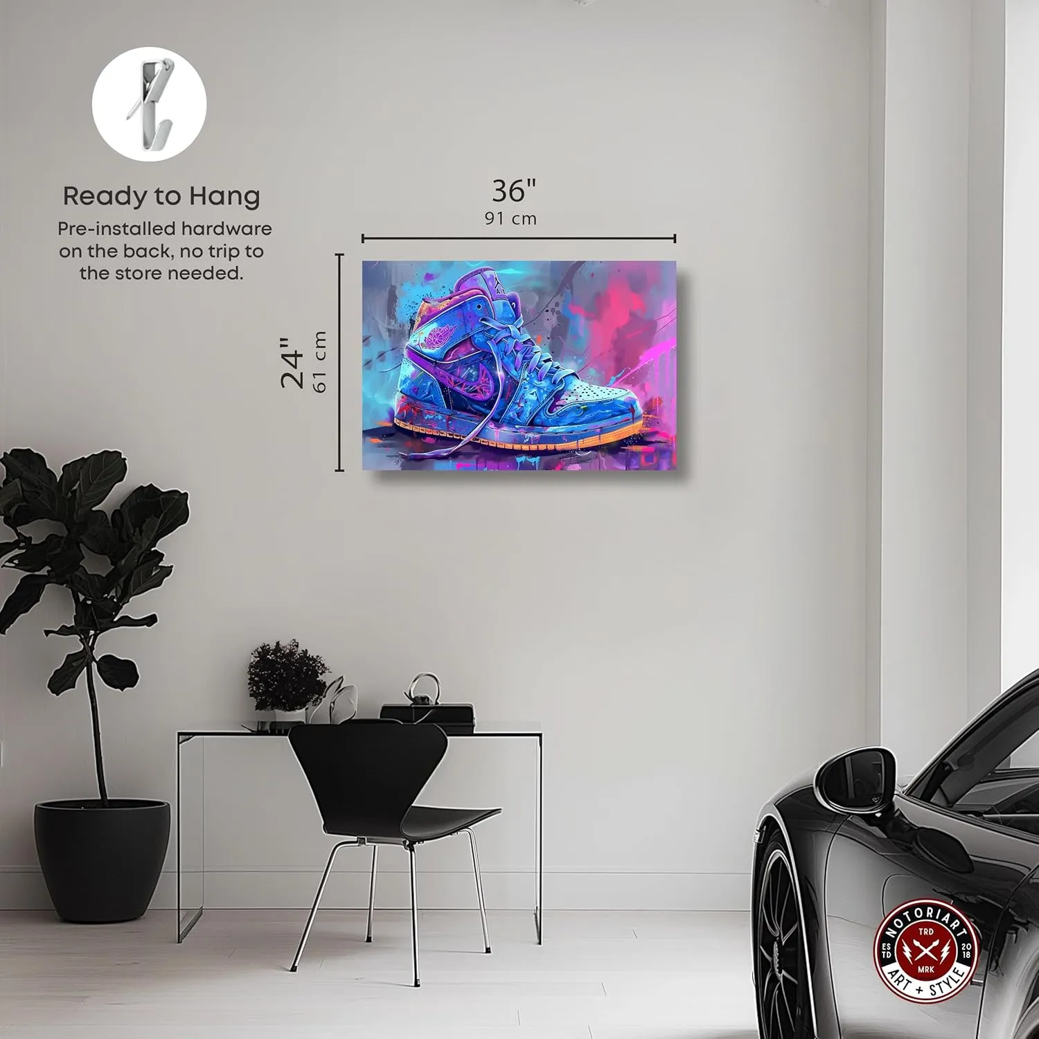 Graffiti Sneaker Urban Style Canvas Wall Art by Notoriart, Gallery Wrapped, 36"x24"