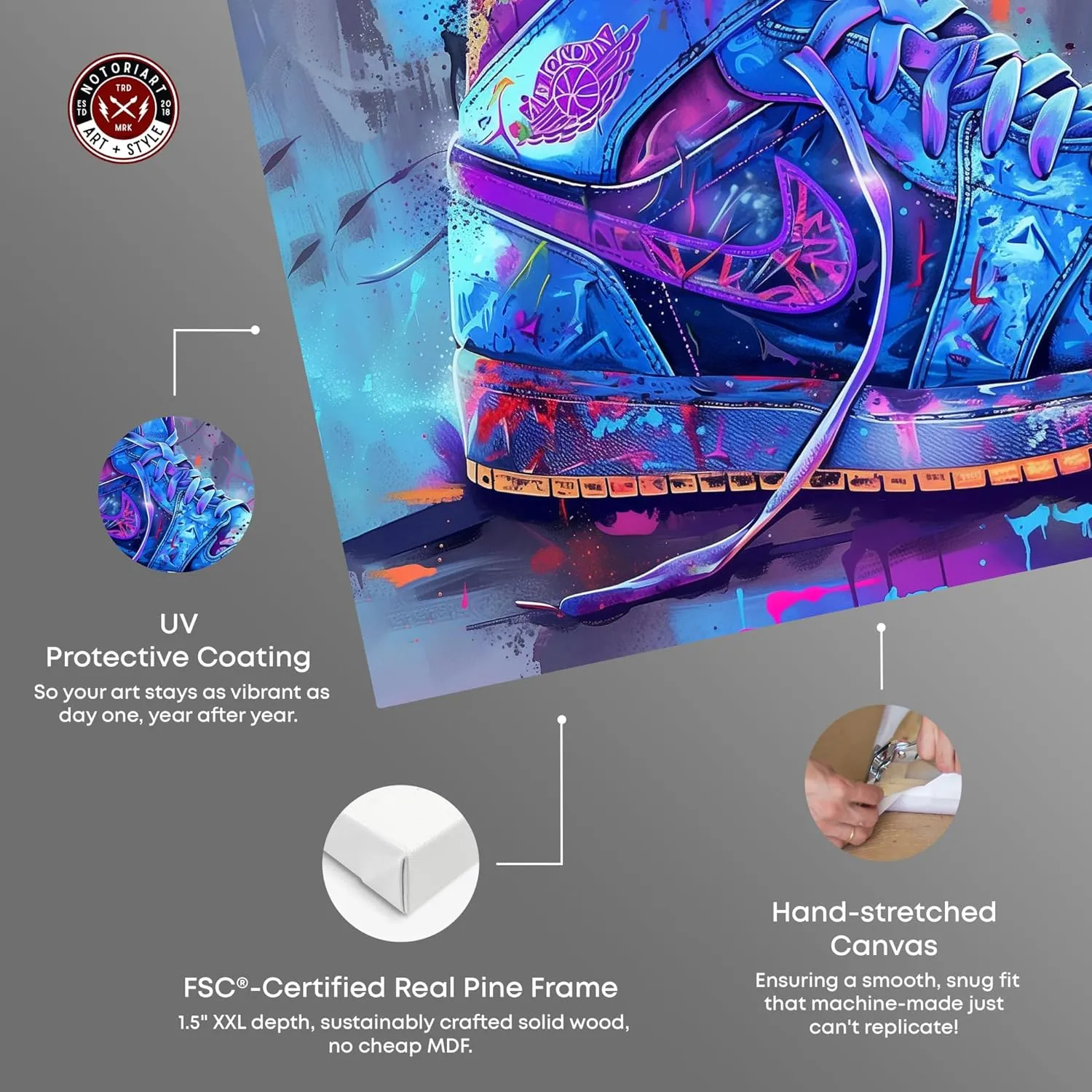 Graffiti Sneaker Urban Style Canvas Wall Art by Notoriart, Gallery Wrapped, 36"x24"