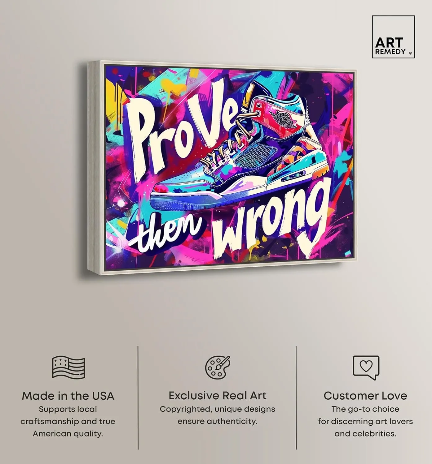 Graffiti Wall Sneaker Canvas Urban Sneaker Art, Silver Frame, 36" x 30"