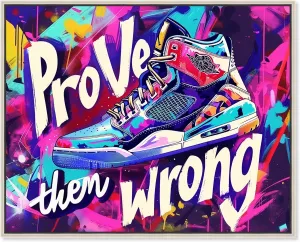 Graffiti Wall Sneaker Canvas Urban Sneaker Art, Silver Frame, 36" x 30"