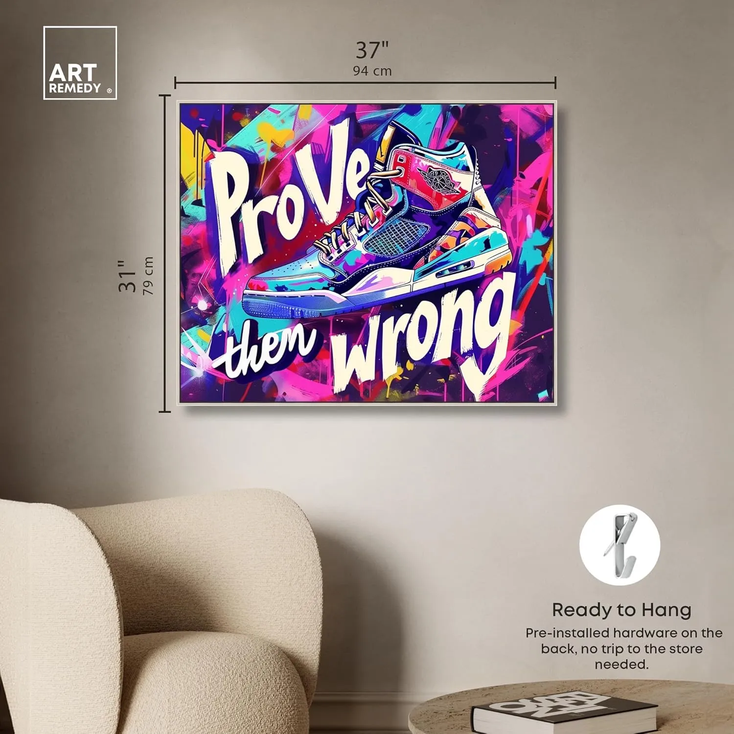Graffiti Wall Sneaker Canvas Urban Sneaker Art, Silver Frame, 36" x 30"