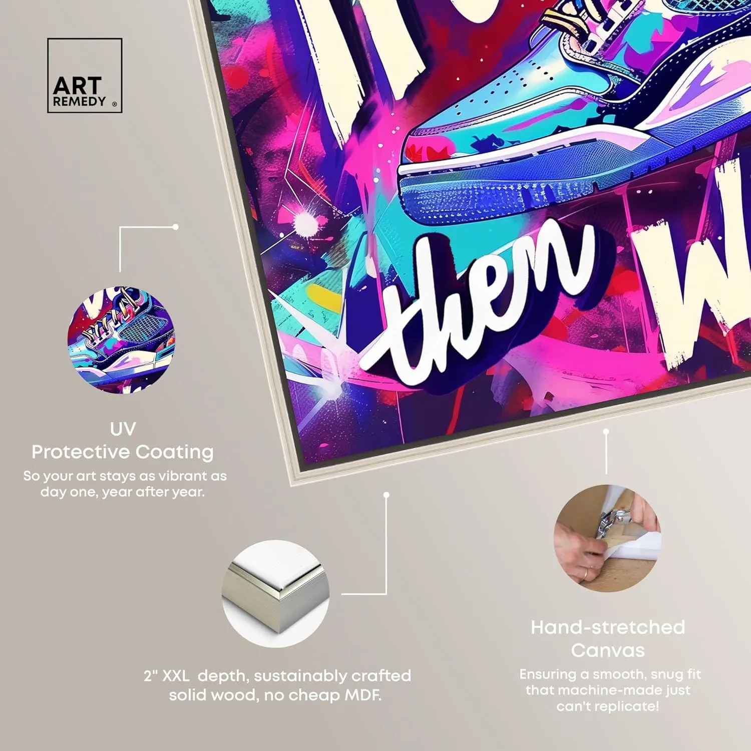 Graffiti Wall Sneaker Canvas Urban Sneaker Art, Silver Frame, 36" x 30"