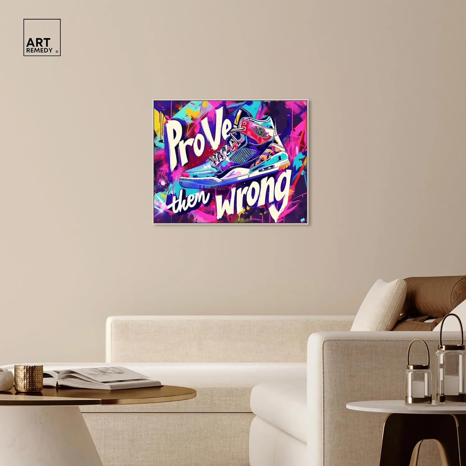 Graffiti Wall Sneaker Canvas Urban Sneaker Art, Silver Frame, 36" x 30"