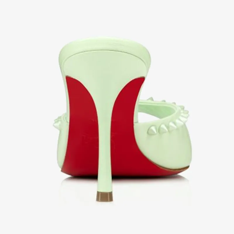 Green Nappa Leather Pump with Spikes