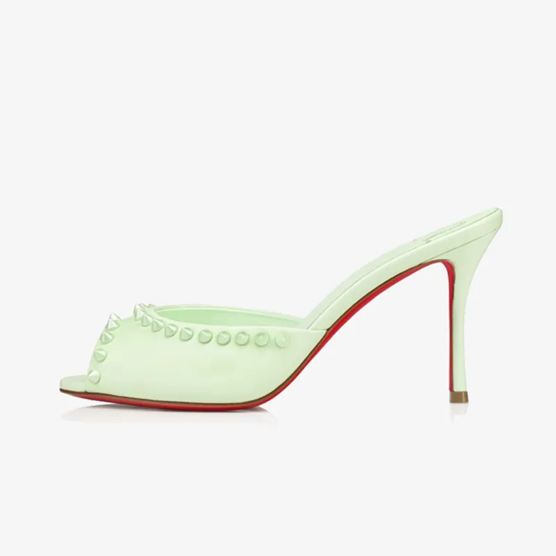 Green Nappa Leather Pump with Spikes