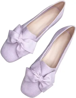 Hee grand Bowknot Ballet Flats for Women Square Toe Dressy Shoes Suede Comfort Slip-On Loafers Casual Women's Flats
