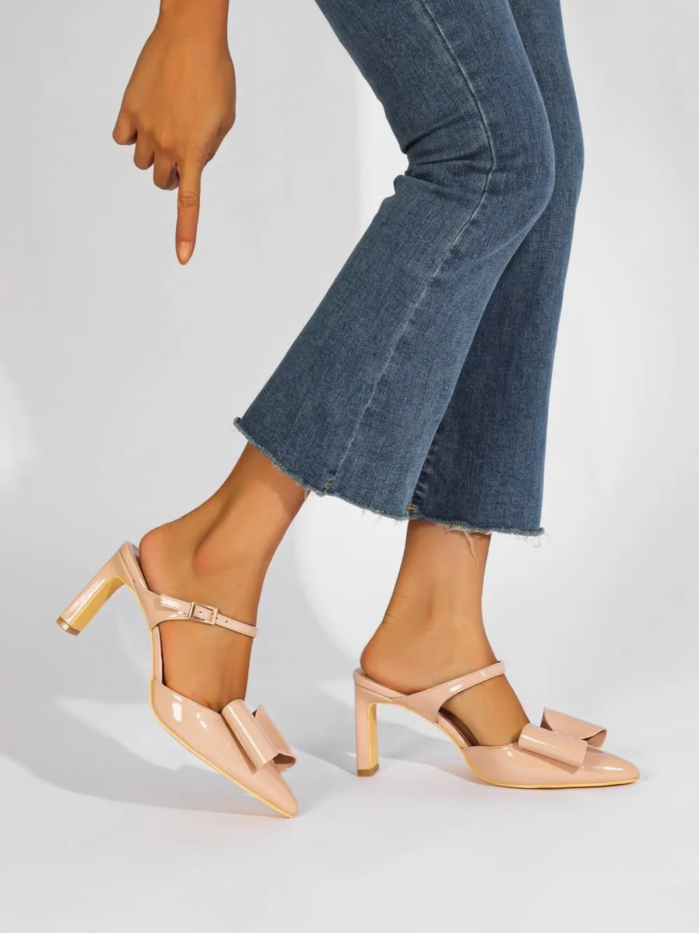 Heels for Women Closed Toe Bowkont Pumps Sexy Pointed Toe Ankle Buckle Strap Slip On Chunky Mid Heels Wedding Bridal Party Shoes