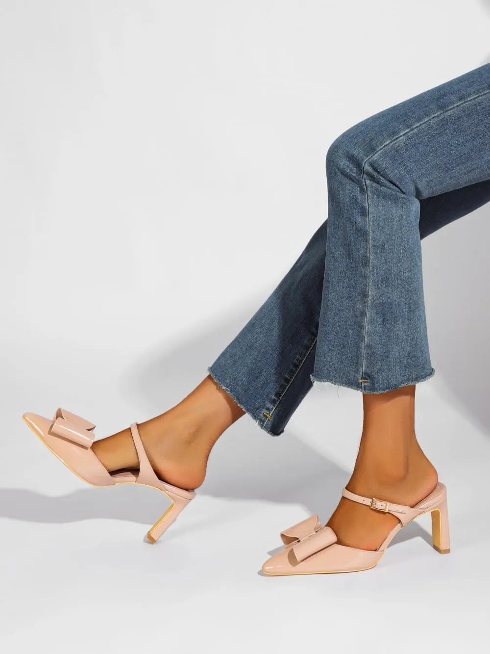 Heels for Women Closed Toe Bowkont Pumps Sexy Pointed Toe Ankle Buckle Strap Slip On Chunky Mid Heels Wedding Bridal Party Shoes