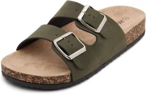 Herstyle Softey Womens Cork Footbed Sandals - Adjustable 2-Strap Comfort Slides | Slip On Open Toe Flat Sandals for Women | Summer Beach Casual Everyday Wear