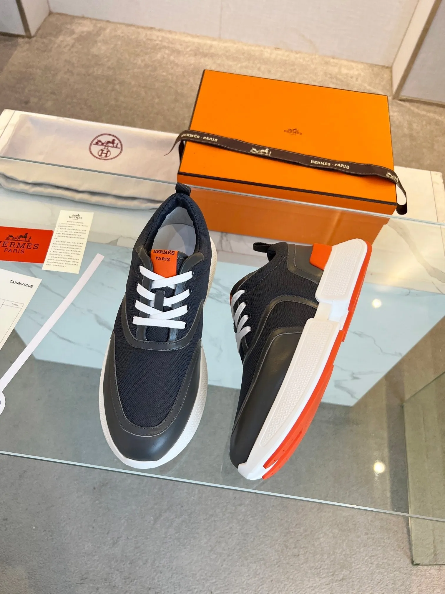 HM Giga 50 Sneaker Blue Canvas Black Goatskin Orange