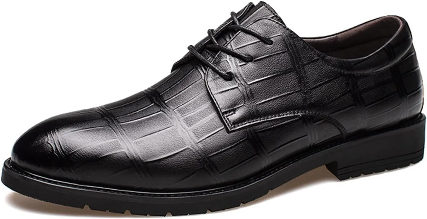 HOOENG Dress Oxford Formal Shoes for Men Lace Up Plaid Derby Shoes Leather Low Top Rubber Sole Slip Resistant Block Heel Wedding