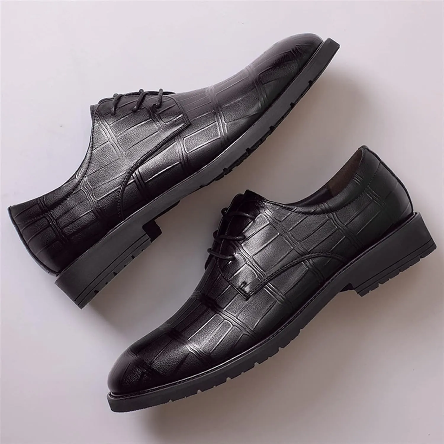 HOOENG Dress Oxford Formal Shoes for Men Lace Up Plaid Derby Shoes Leather Low Top Rubber Sole Slip Resistant Block Heel Wedding