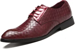HOOENG Dress Shoes for Men Lace Up Round Toe Plaid Derby Shoes PU Leather Anti-Slip Rubber Sole Slip Resistant Low Top Prom (Color : Red, Size : 10.5)