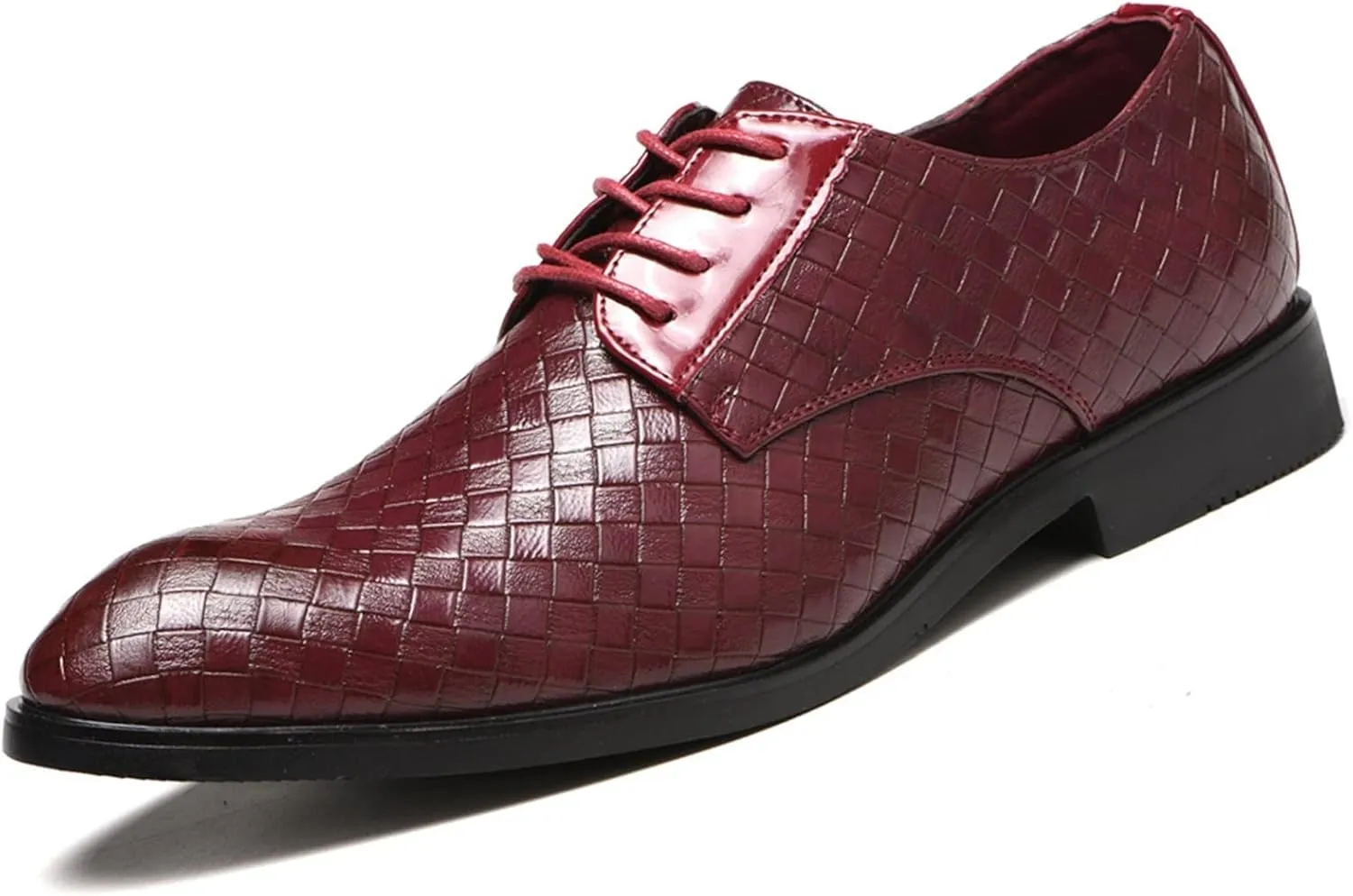 HOOENG Dress Shoes for Men Lace Up Round Toe Plaid Derby Shoes PU Leather Anti-Slip Rubber Sole Slip Resistant Low Top Prom (Color : Red, Size : 10.5)