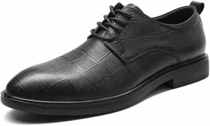 HOOENG Formal Dress Shoes for Men Lace Up Plaid Derby Shoes Round Toe Leather Resistant Non Slip Low Top Block Heel Wedding (Color : Black, Size : 8)