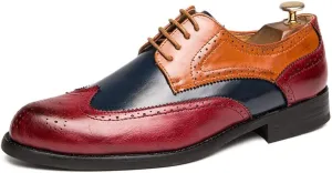HuitJours Men Oxford Dress Shoes Multicolor Brogues Wing Tips Lace Up Patchwork Two Tone Color Matching Punched Round Toe