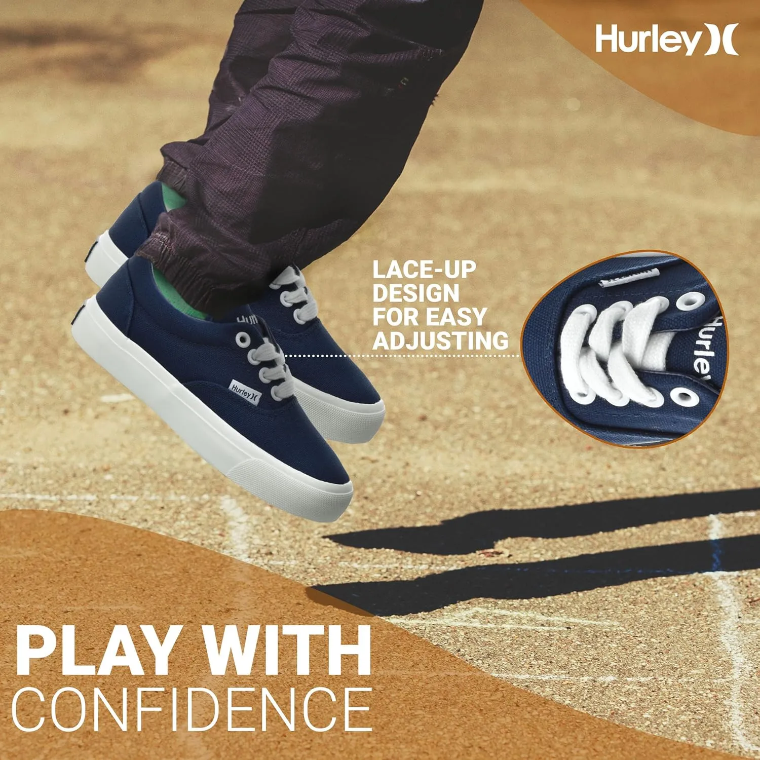 Hurley Marley Kids Lace Up Canvas Sneakers – Low Cut Skateboarding Shoes for Kids, Sports Shoes for Boys and Girls