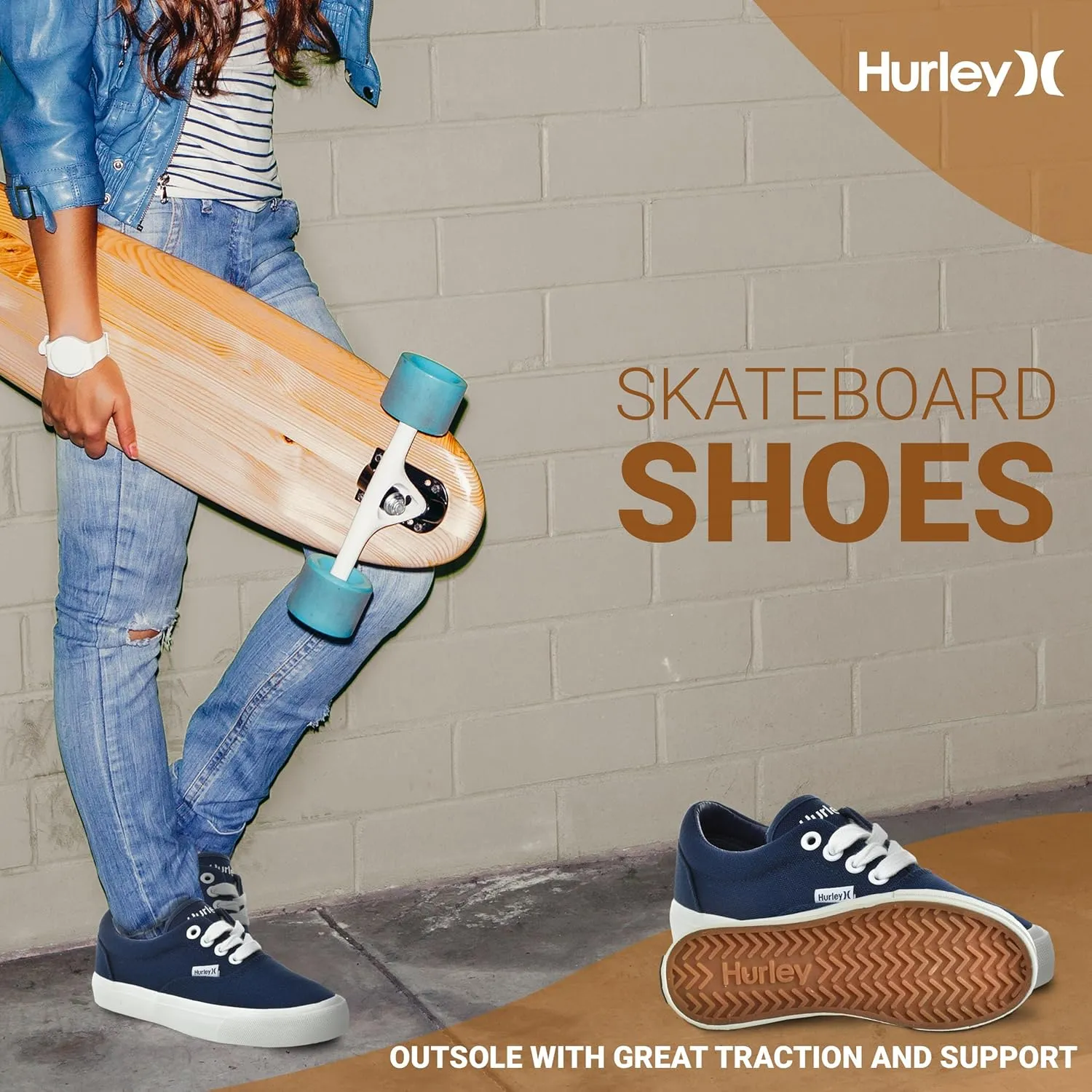 Hurley Marley Kids Lace Up Canvas Sneakers – Low Cut Skateboarding Shoes for Kids, Sports Shoes for Boys and Girls