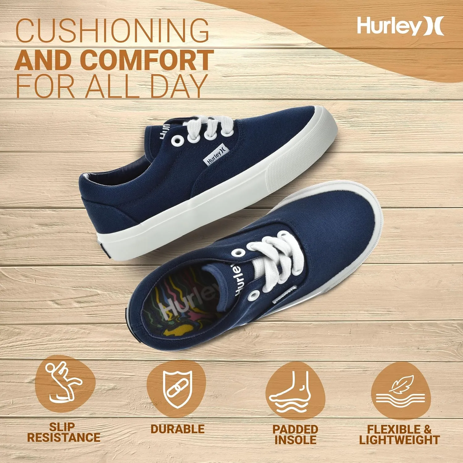 Hurley Marley Kids Lace Up Canvas Sneakers – Low Cut Skateboarding Shoes for Kids, Sports Shoes for Boys and Girls