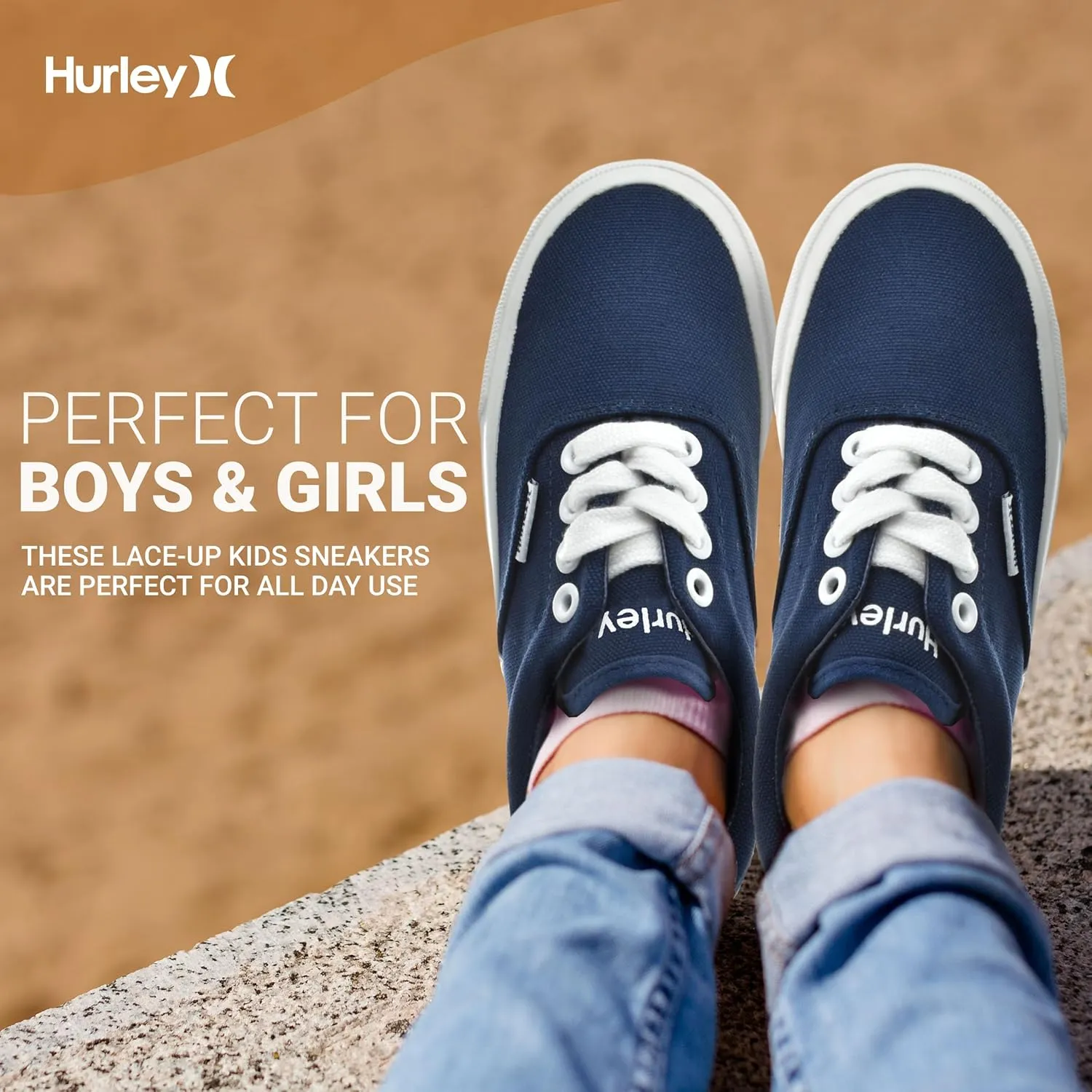 Hurley Marley Kids Lace Up Canvas Sneakers – Low Cut Skateboarding Shoes for Kids, Sports Shoes for Boys and Girls