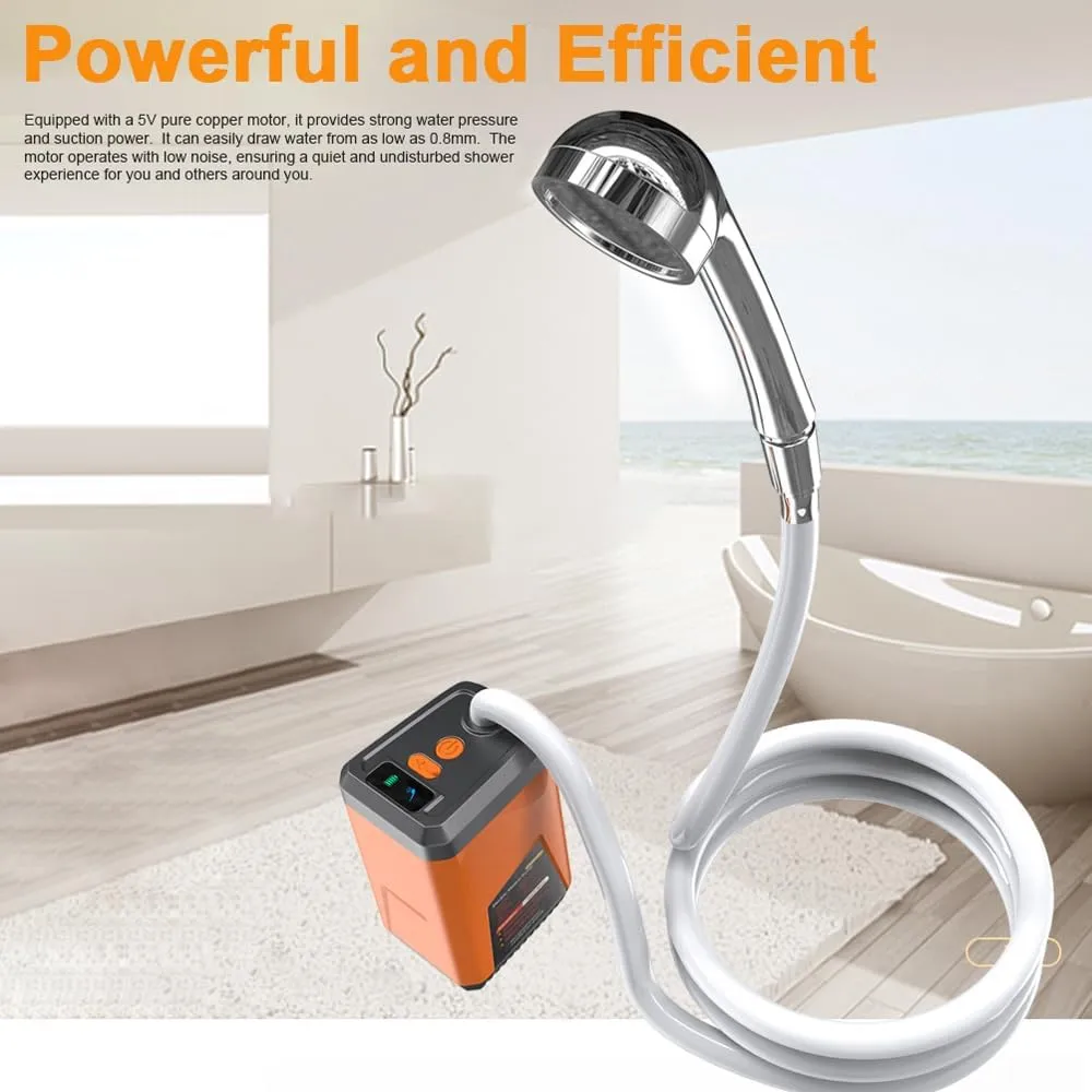 HXBER Portable Camping Shower Outdoor Electric Shower Pump Reable Battery Powered Shower Waterproof for Camping Hiking Backpacking Travel Beach Pet Watering