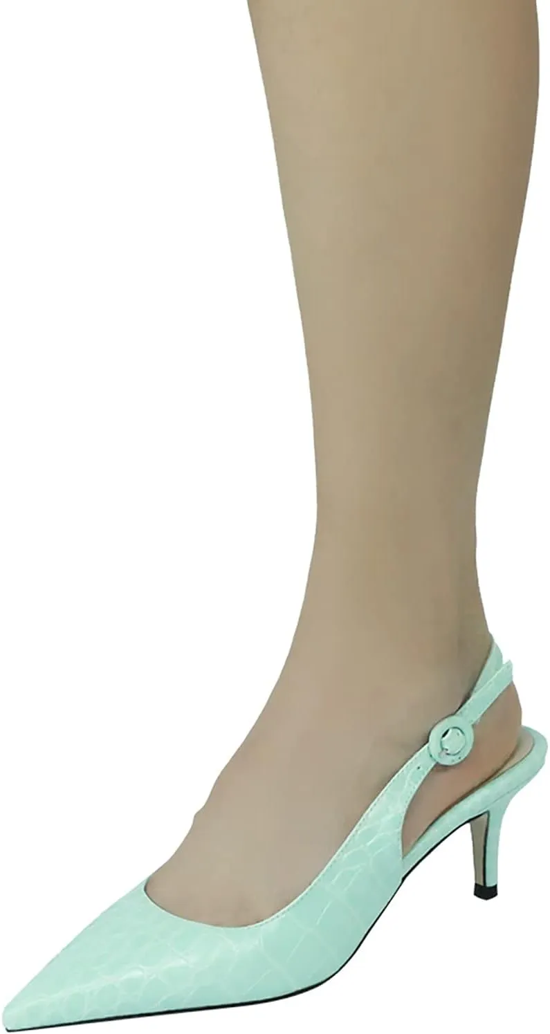 iadore Women Pointed Toe Kitten Heel Slingback Comfort Slip On Dress Pump Shoes