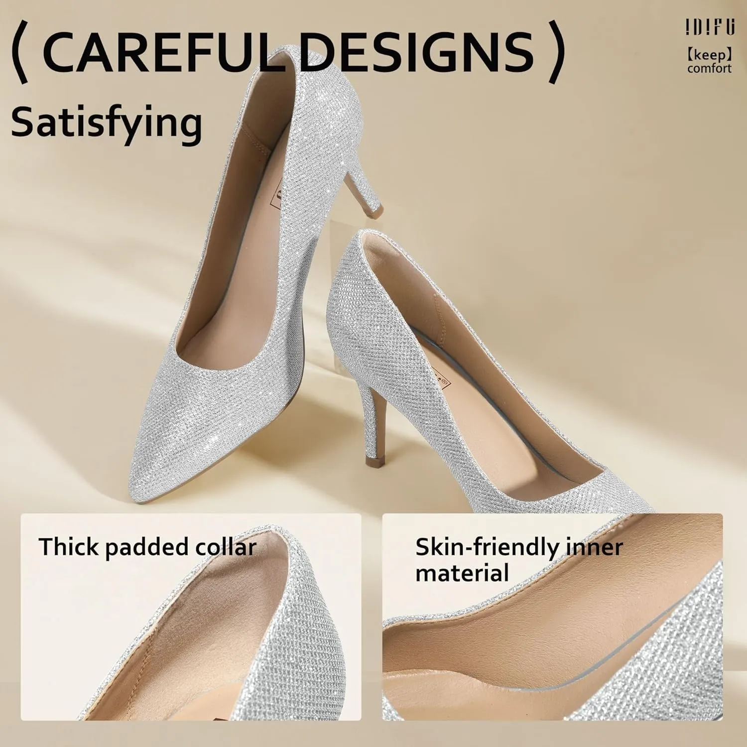 IDIFU IN3 High Heels Pumps Closed Toe Heels Women's Pumps Stiletto Pointed Toe Dress Shoes Wedding Prom Bridal Work Office Bride Bridesmaid Guest Trendy Dressy Fashion Comfortable Classic Pumps Shoes