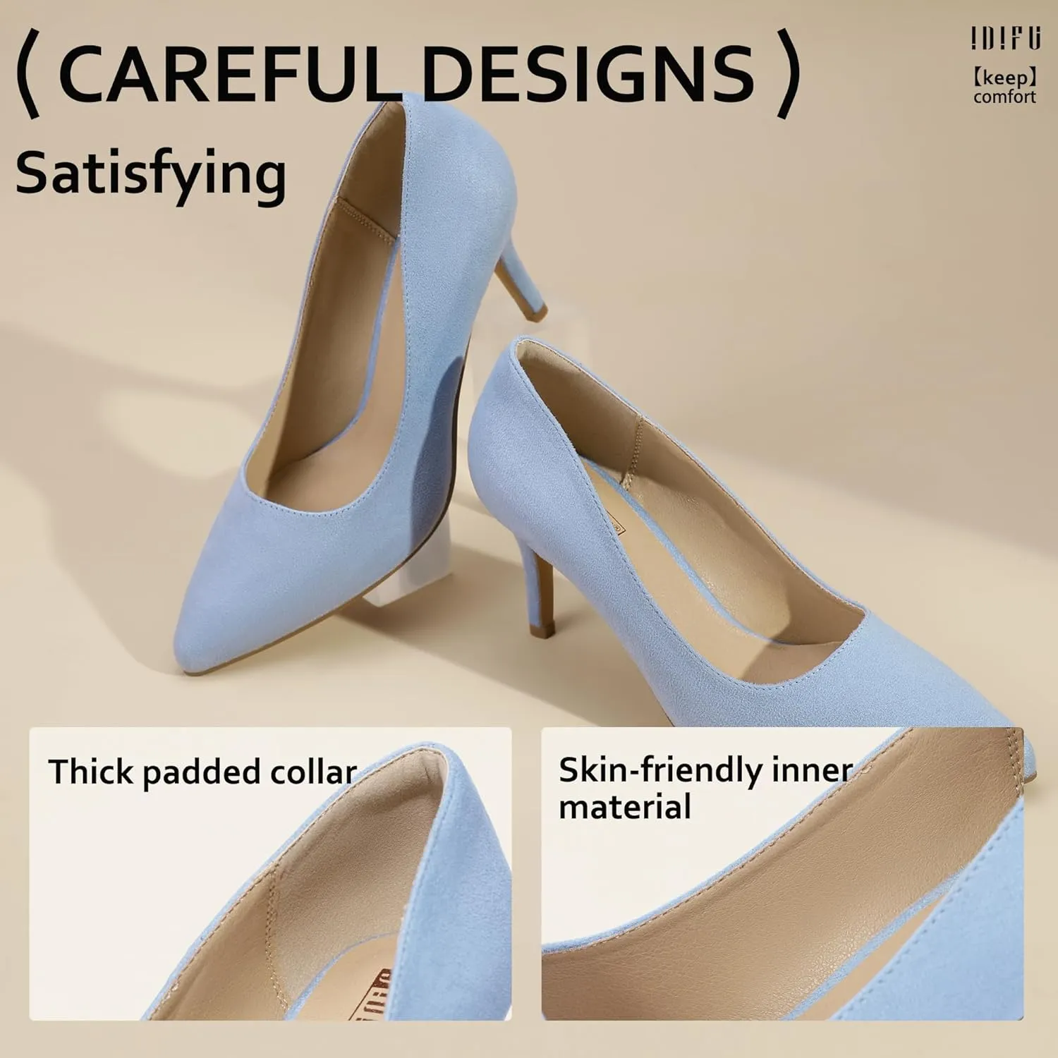 IDIFU IN3 High Heels Pumps Closed Toe Heels Women's Pumps Stiletto Pointed Toe Dress Shoes Wedding Prom Bridal Work Office Bride Bridesmaid Guest Trendy Dressy Fashion Comfortable Classic Pumps Shoes