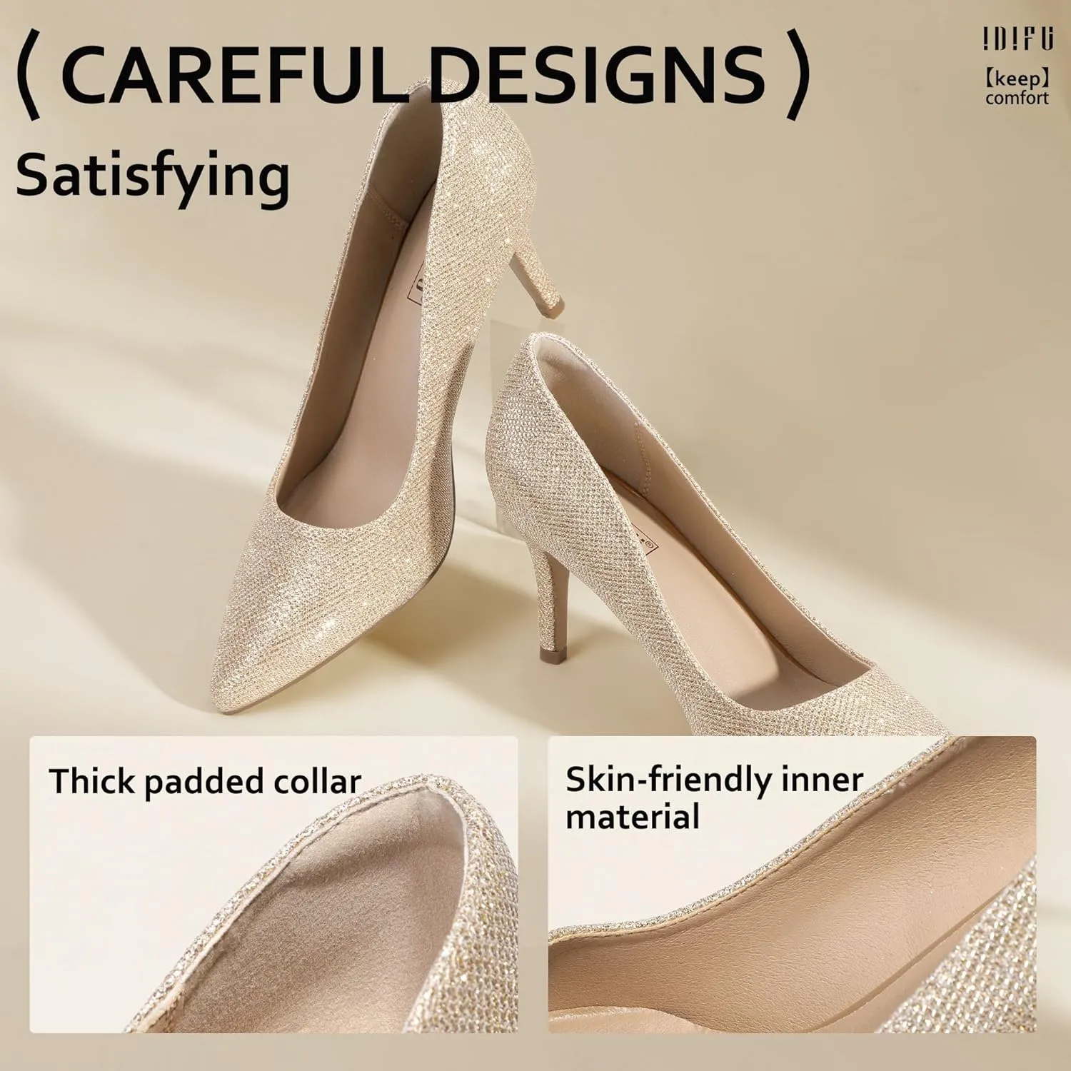 IDIFU IN3 High Heels Pumps Closed Toe Heels Women's Pumps Stiletto Pointed Toe Dress Shoes Wedding Prom Bridal Work Office Bride Bridesmaid Guest Trendy Dressy Fashion Comfortable Classic Pumps Shoes