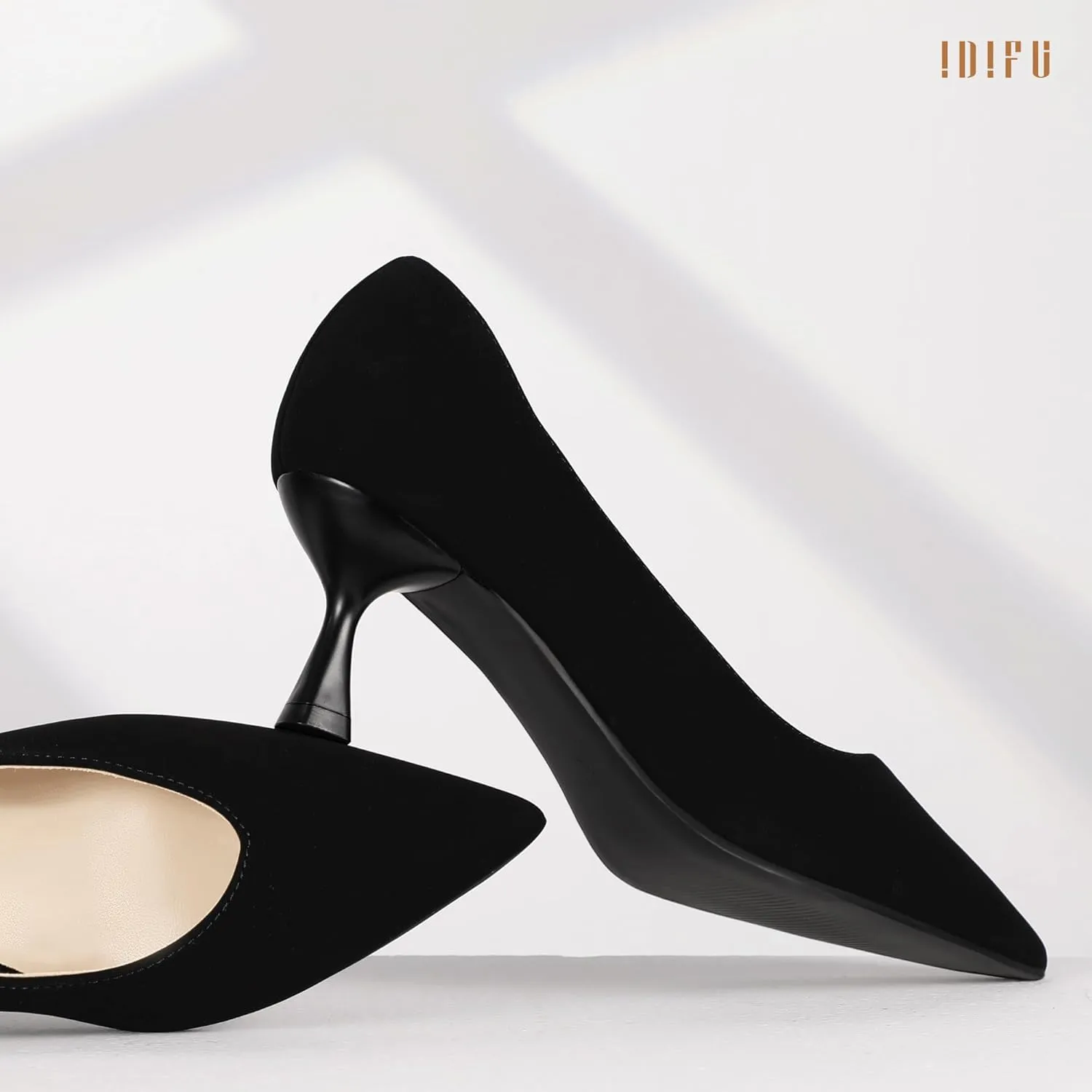 IDIFU IN3 Women's Pumps Kitten Closed Toe Heels Low Pointed Toe Heels Wedding Bridal Office Formal Work Prom Dress Shoes for Women Comfortable Dressy Trendy Cute Pumps Shoes