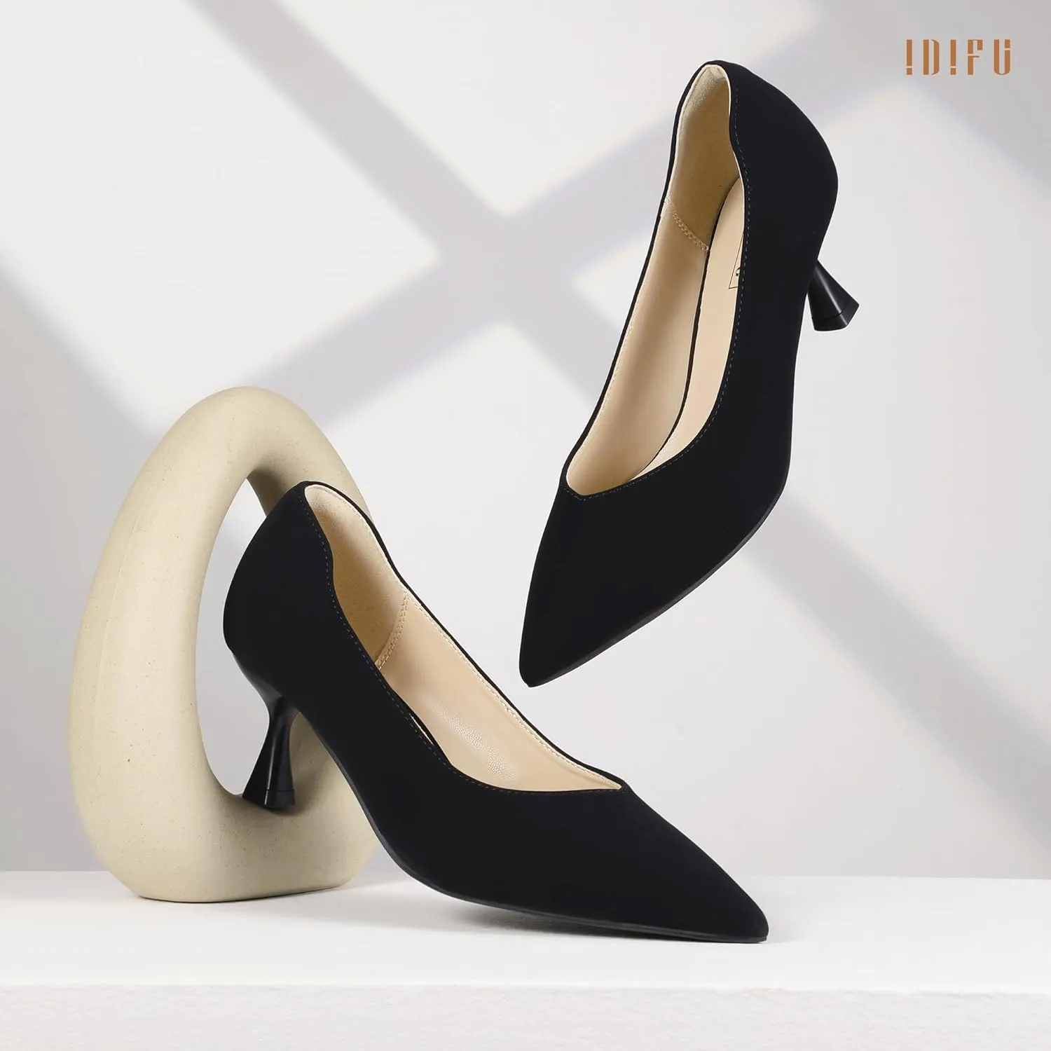 IDIFU IN3 Women's Pumps Kitten Closed Toe Heels Low Pointed Toe Heels Wedding Bridal Office Formal Work Prom Dress Shoes for Women Comfortable Dressy Trendy Cute Pumps Shoes