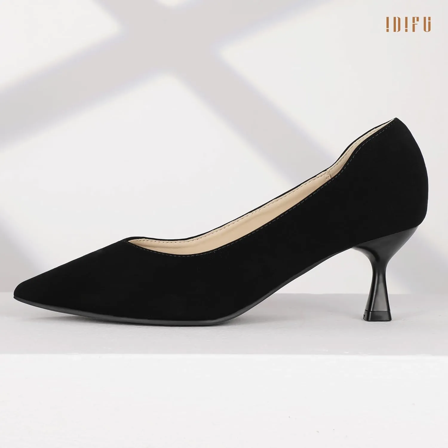IDIFU IN3 Women's Pumps Kitten Closed Toe Heels Low Pointed Toe Heels Wedding Bridal Office Formal Work Prom Dress Shoes for Women Comfortable Dressy Trendy Cute Pumps Shoes