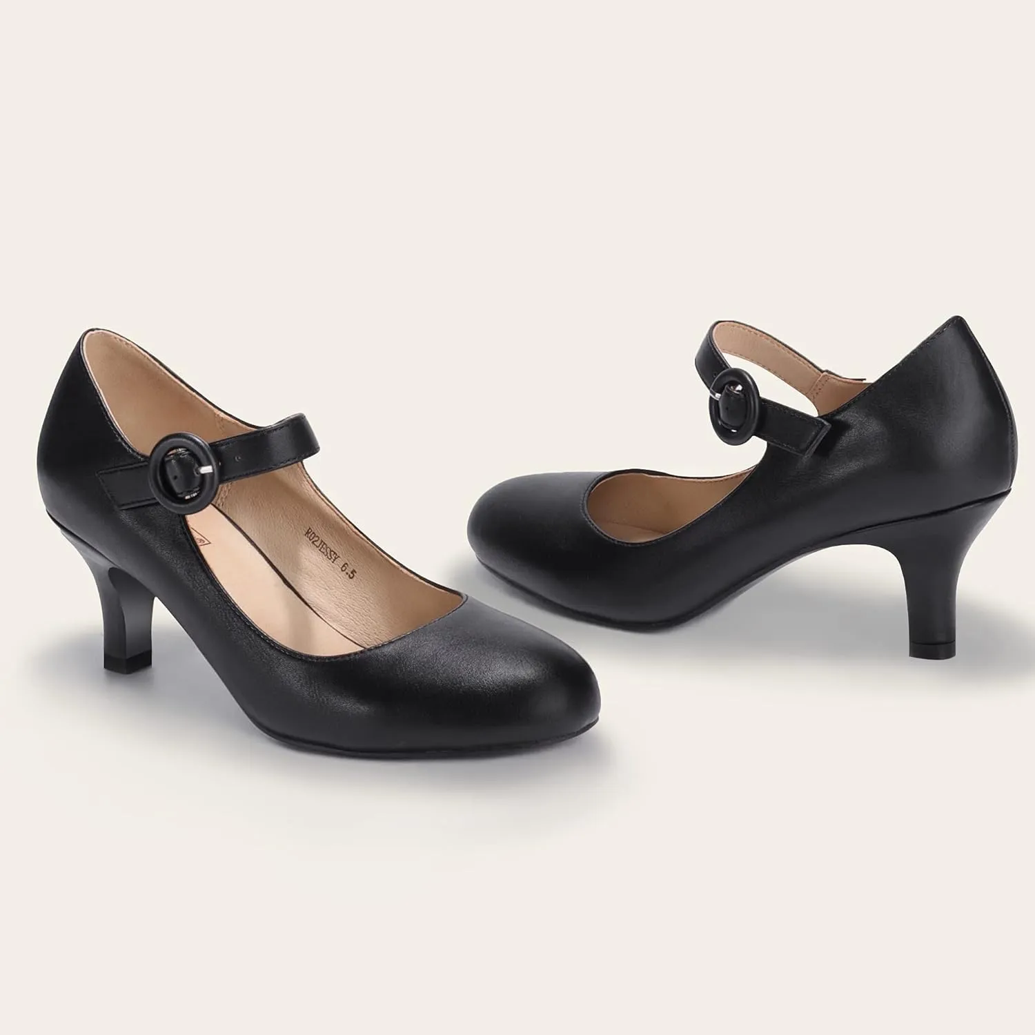 IDIFU Women's Jessy Dress Mary Jane Shoes Low Kitten Heels Closed Round Toe Office Work Wedding Pumps