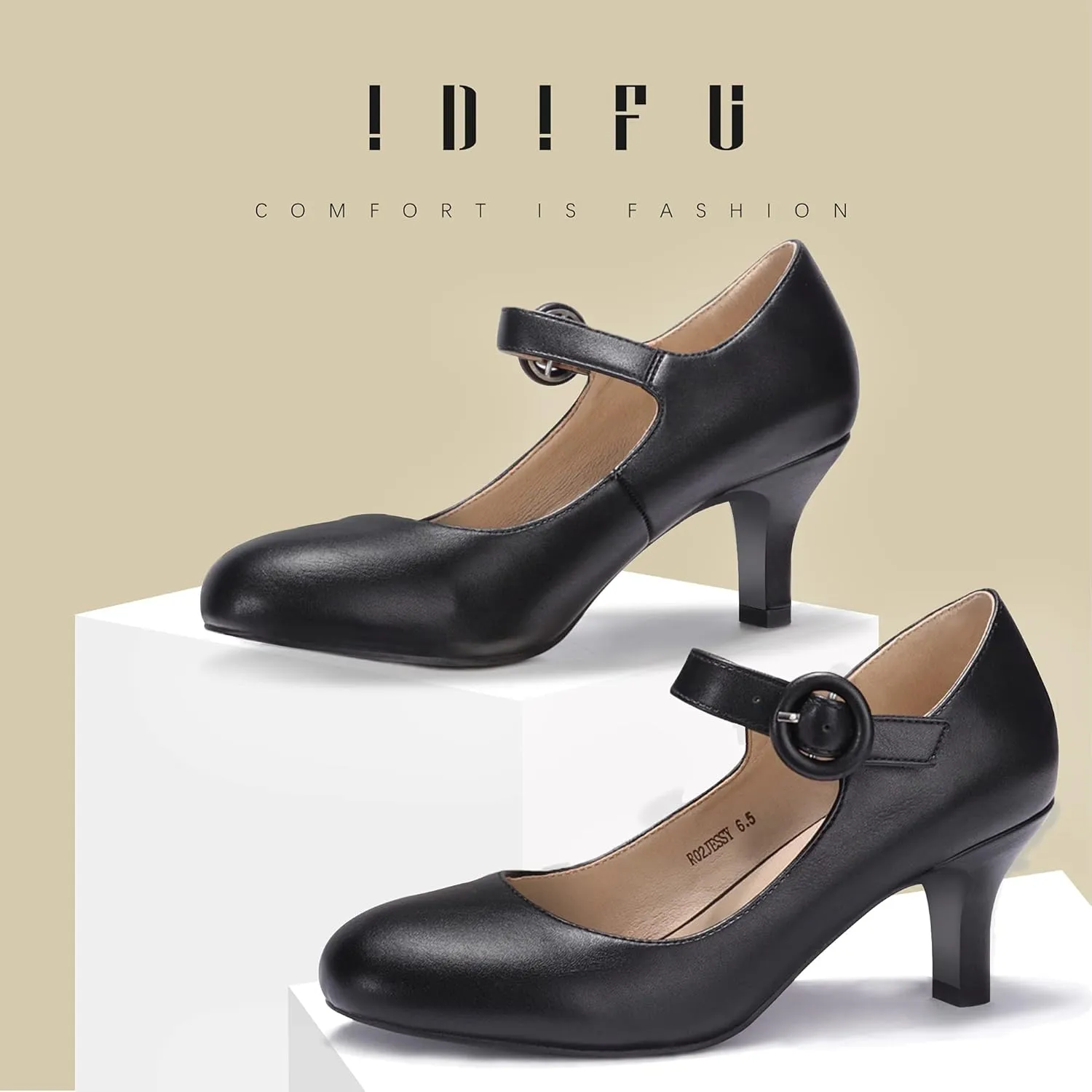 IDIFU Women's Jessy Dress Mary Jane Shoes Low Kitten Heels Closed Round Toe Office Work Wedding Pumps