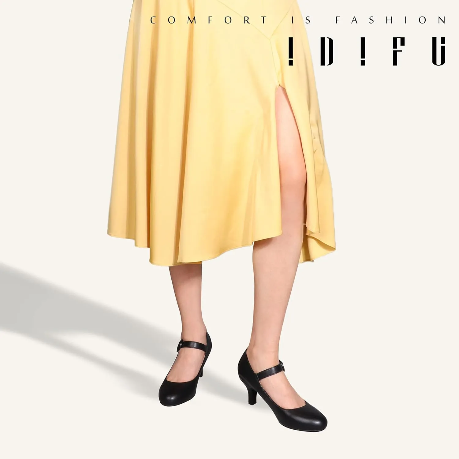 IDIFU Women's Jessy Dress Mary Jane Shoes Low Kitten Heels Closed Round Toe Office Work Wedding Pumps