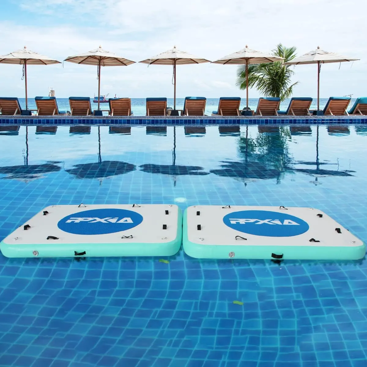 Inflatable Dock Floating Platform for Lakes 6 Inch Thick, Inflatable Island Water Floating Mats for Boating, River, Pool, Ocean, Inflatable Raft with Electric Air Pump