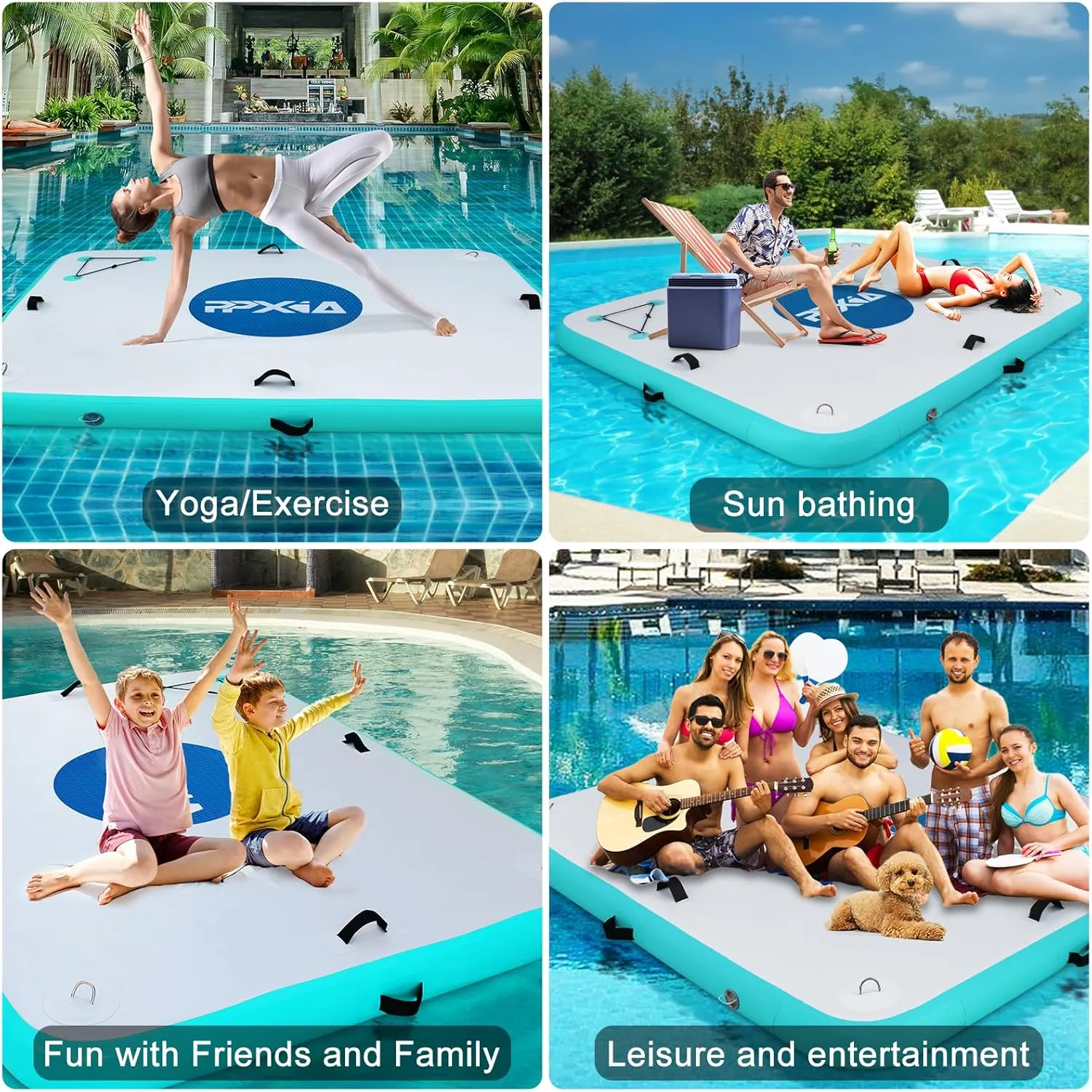 Inflatable Dock Floating Platform for Lakes 6 Inch Thick, Inflatable Island Water Floating Mats for Boating, River, Pool, Ocean, Inflatable Raft with Electric Air Pump