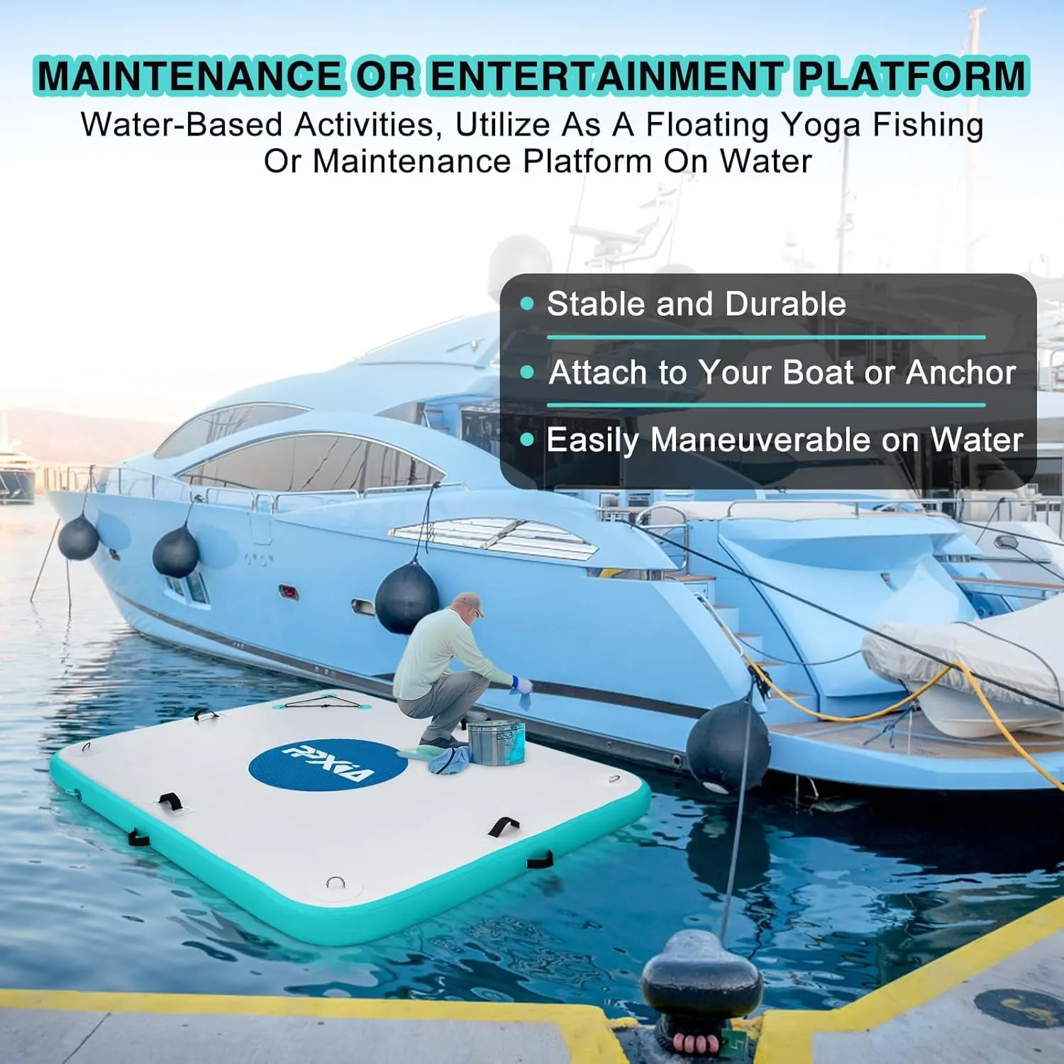 Inflatable Dock Floating Platform for Lakes 6 Inch Thick, Inflatable Island Water Floating Mats for Boating, River, Pool, Ocean, Inflatable Raft with Electric Air Pump