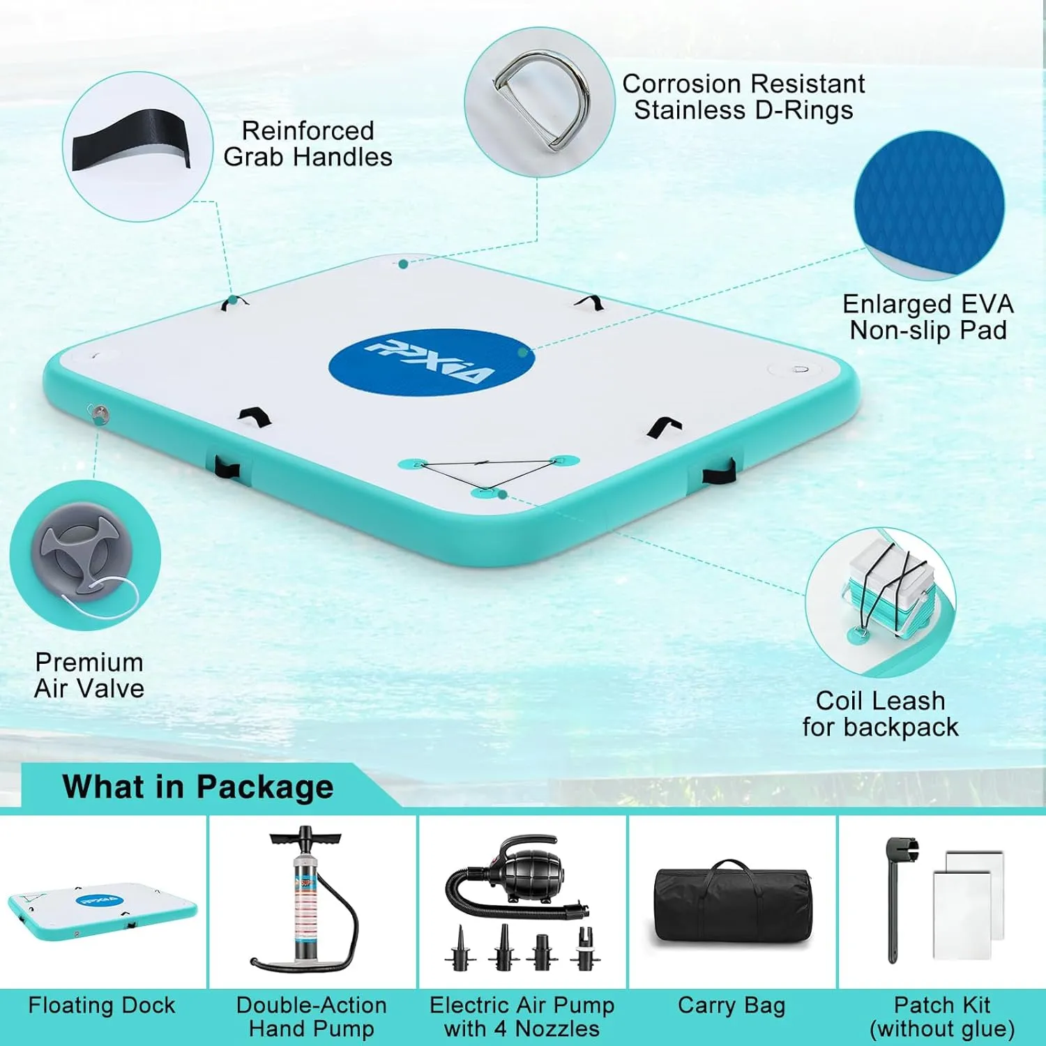 Inflatable Dock Floating Platform for Lakes 6 Inch Thick, Inflatable Island Water Floating Mats for Boating, River, Pool, Ocean, Inflatable Raft with Electric Air Pump