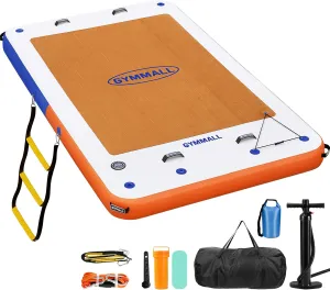 Inflatable Floating Dock, 10Ft Floating Dock for Lakes with Rope Ladder and Non-Slip EVA Platform, Inflatable Dock Floating Platform Island Raft for Boats, Pool, Beach, Ocean