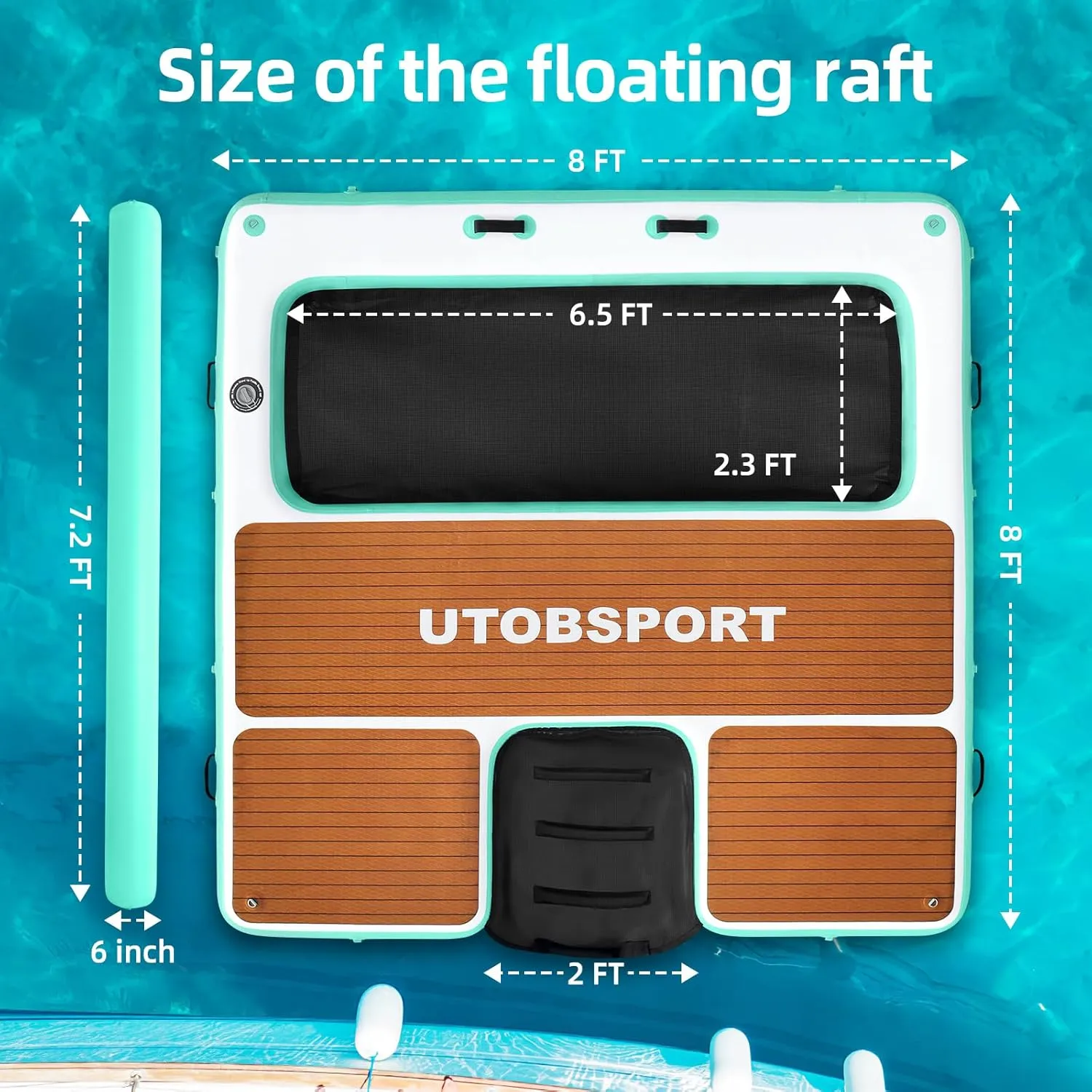 Inflatable Floating Dock 8X8 FT with Water Hammock & Water Ramp Floating Island/Floating Rafts/Floating Platform, Wood Grain Non - Slip Surface, Ideal for Pool, Ocean, Lakes