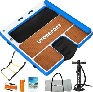 Inflatable Floating Dock 8X8 FT with Water Hammock & Water Ramp Floating Island/Floating Rafts/Floating Platform, Wood Grain Non - Slip Surface, Ideal for Pool, Ocean, Lakes