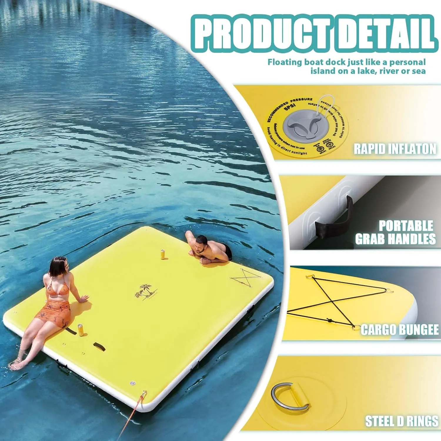 Inflatable Floating Dock, Floating Island Raft with Water Ramp for Dogs, Inflatable Dog Float, Multi-Person Air Dock Platform for Lakes, Pools, and Oceans, 6FT/ 8FT/ 10FT